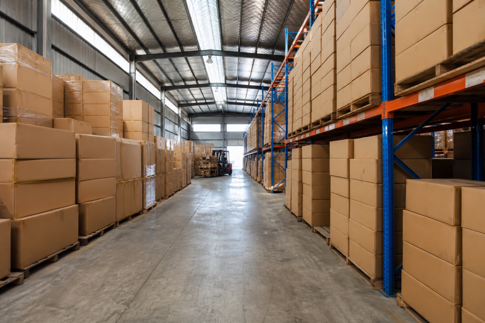 Pallets staged in a China warehouse before supplier goods are consolidated